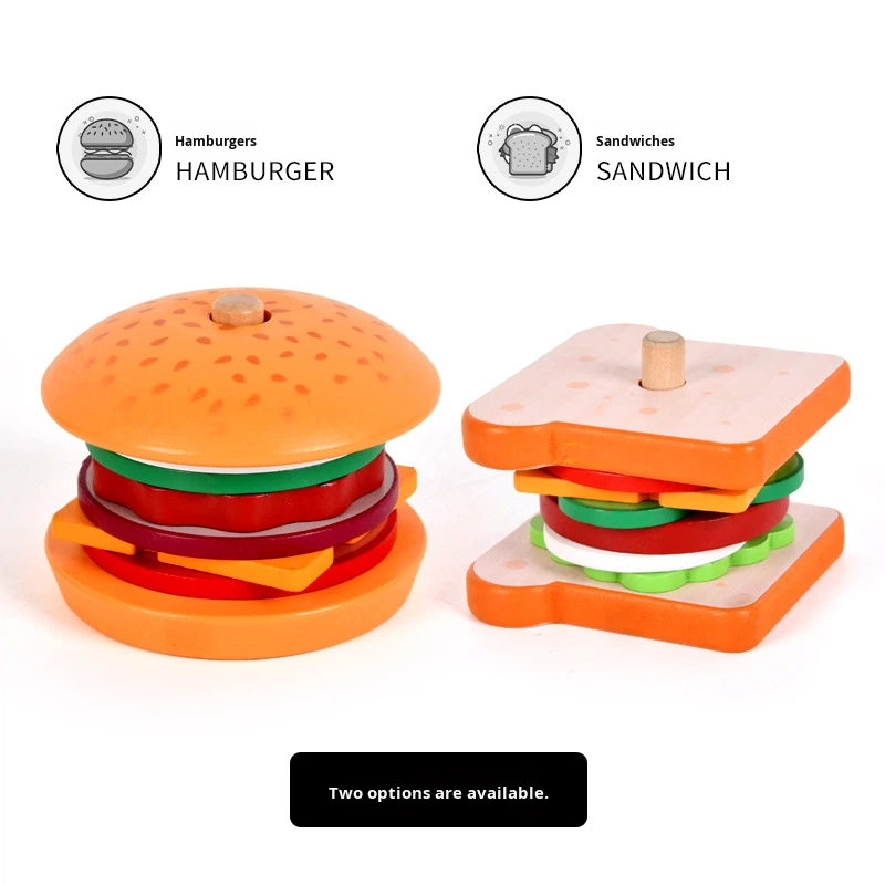 Cross-Border Wooden Children's Burger Fries Sandwich Set Column Matching Food Cutting Kitchen Toys 4-6 Years Old