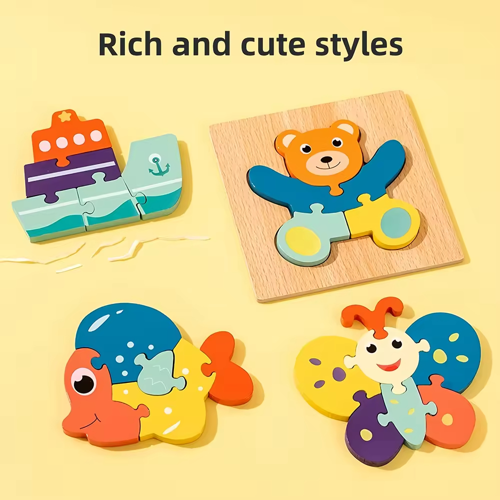 CPC CE New Arrival Custom Children's Wooden 3D Cartoon Animal DIY Jigsaw Puzzle Early Educational Gift Toys for Boys Boys