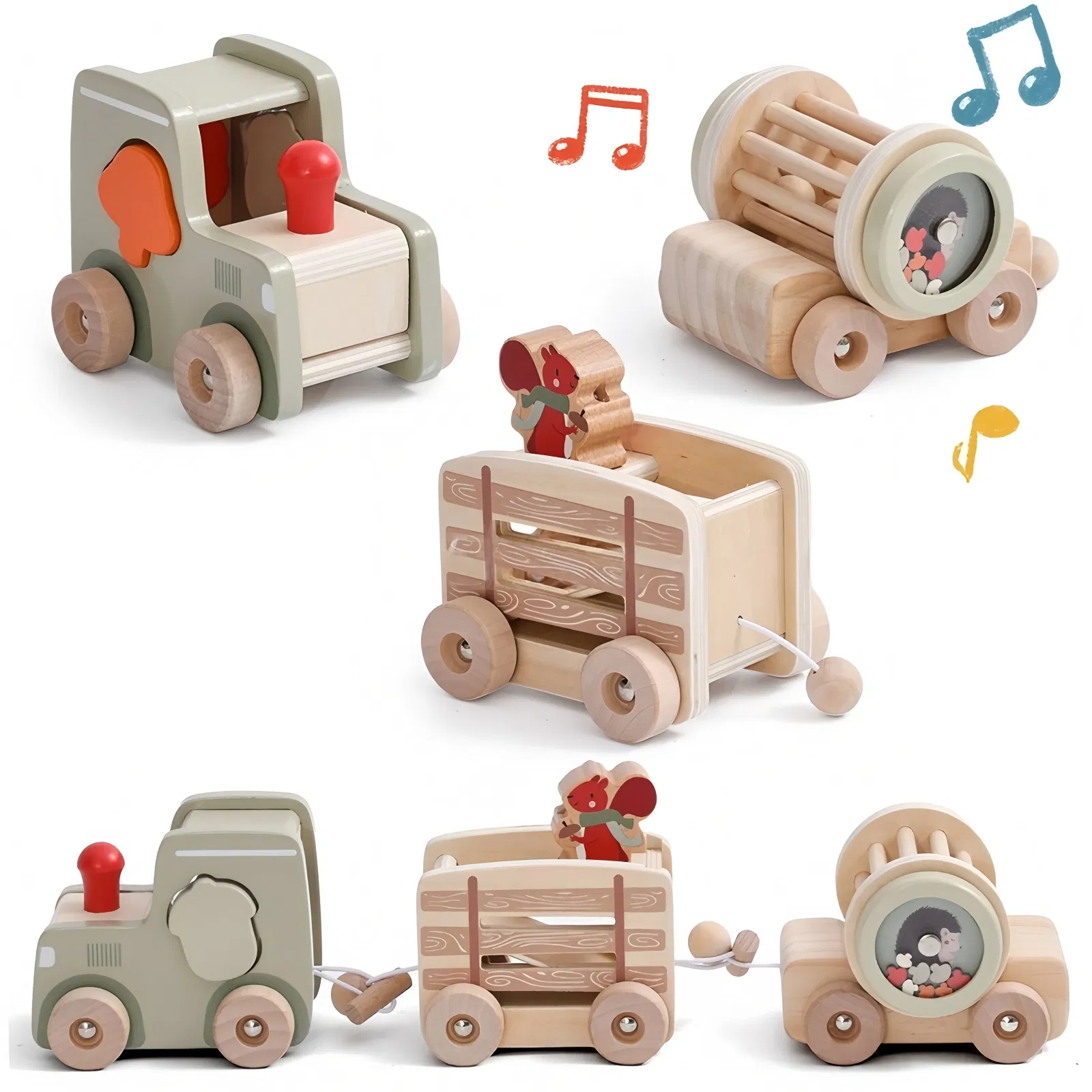 Wholesale Christmas Wooden Cars Wooden Railway Mini Train Set Toy for Kids