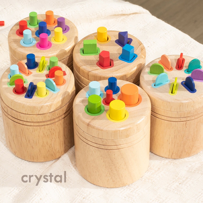 Crystal Wholesale Montessori Geometric Cognition Game Educational Shape Sorting Box Learning Toy Wooden Color Matching Toys