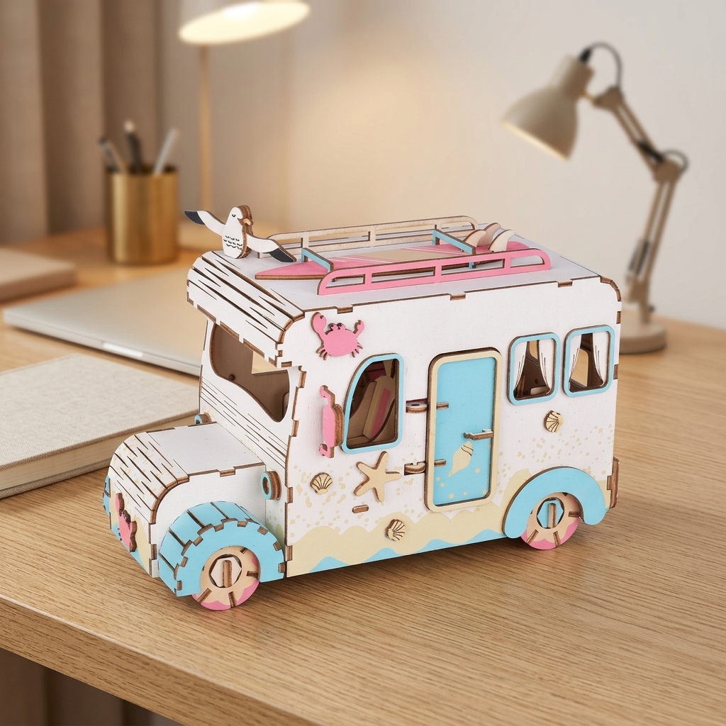 Qlychee Custom 3D Wooden Car Camper Truck Puzzle DIY Assembly Vehicle Model, Educational Brain Teaser Toy for Adult Manufacture