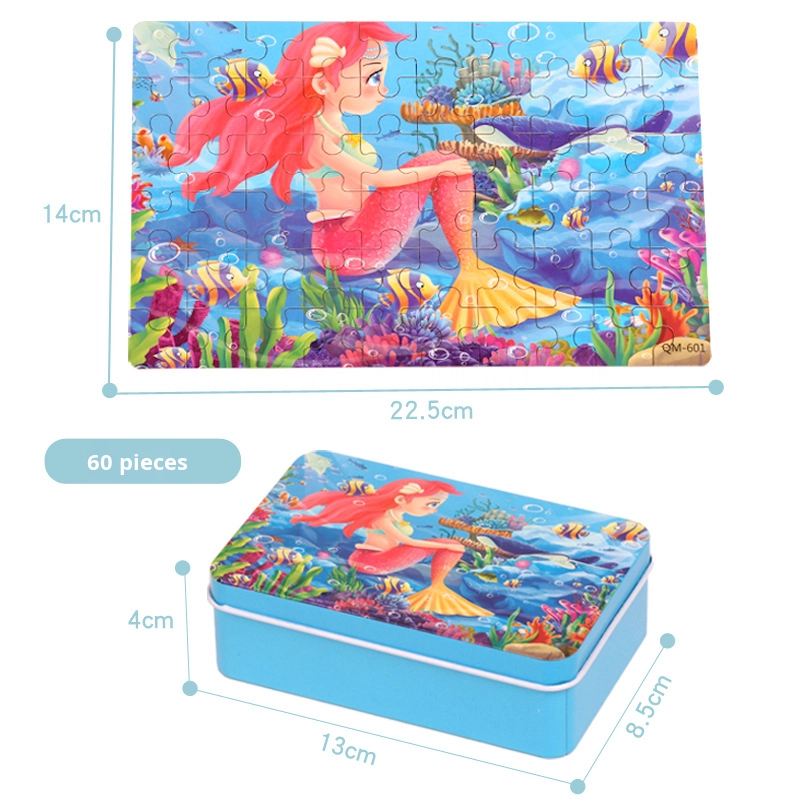 60-Piece Flat Puzzle for Children's Early Education Age 3-6 Iron Box Anime Cartoon Wooden Toys Made From Wood