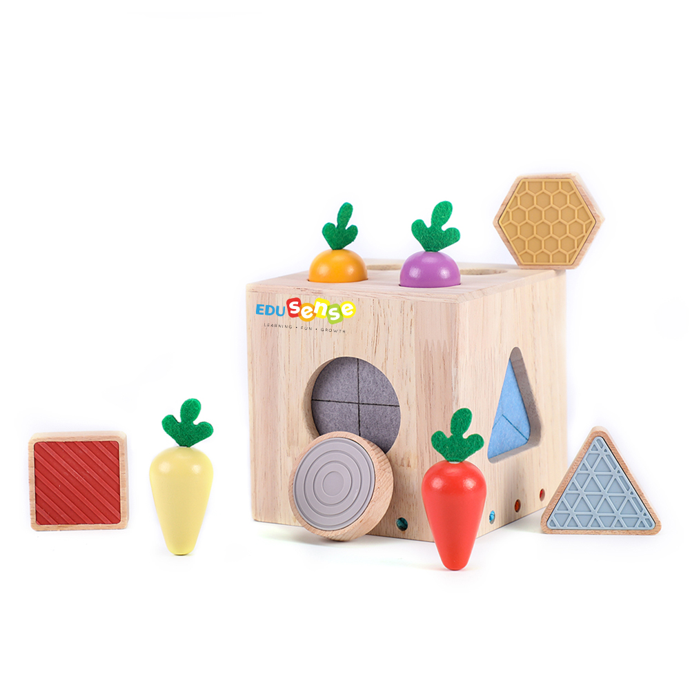 EDUsense Baby Wooden Silicone Touch Radish Blocks Color Recognition Box Toys Shape Matching Montessori Educational Toys