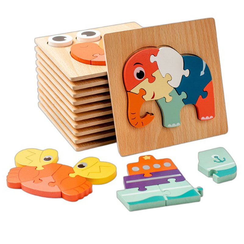 Wooden Chunky Animal Puzzle Board, 3D Snap-In Jigsaw for Toddlers, Early Educational Sensory Toy with Animal &amp; Vehicle Designs