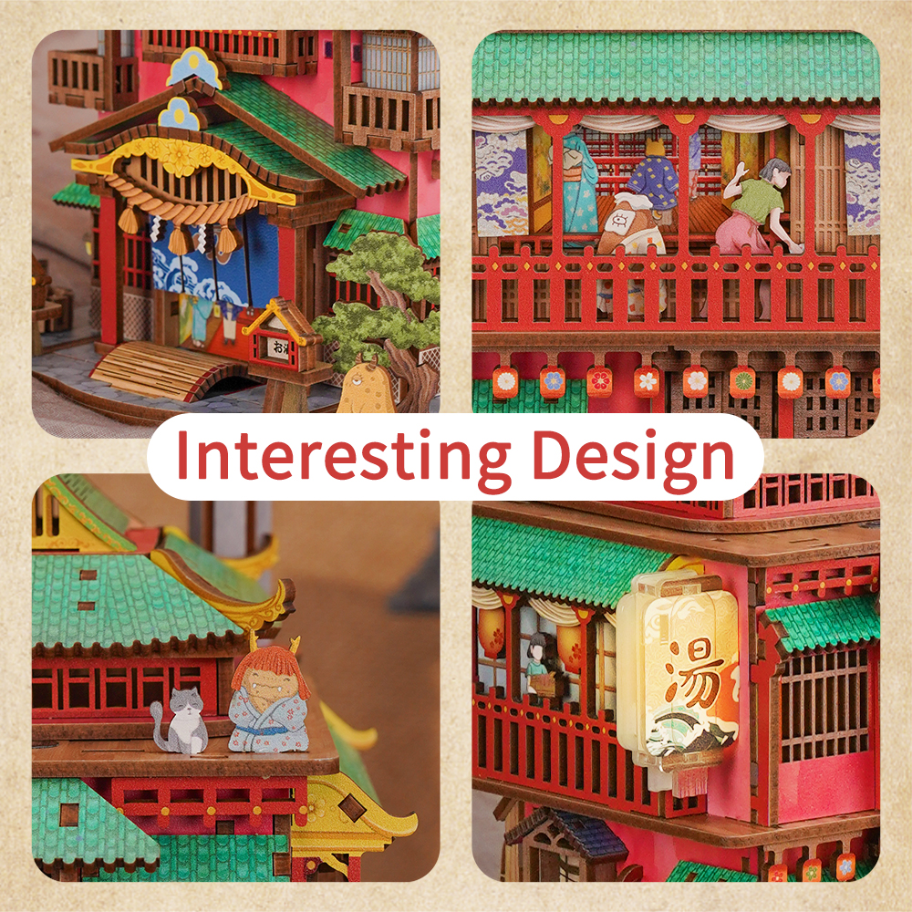 Tonecheer Onsen Saga Japanese Onsen Desktop Storage DIY 3D Wooden Dollhouse for Gift Store Home Decor Toy Shop