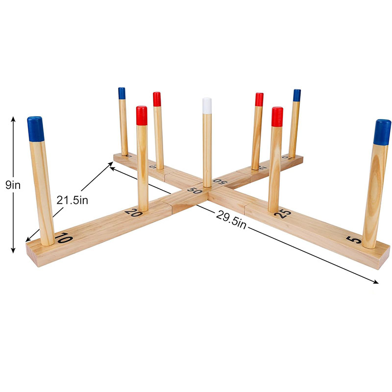 30" Wooden Ring Toss Game Outdoor Fun with 9 Poles 10 Rings and Carrying Bag Easy to Set Up Carry Portable Yard Games Toys