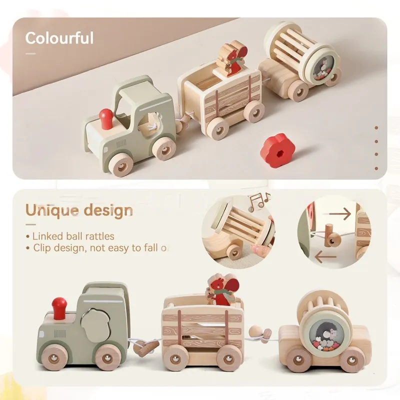 Wholesale Christmas Wooden Cars Wooden Railway Mini Train Set Toy for Kids