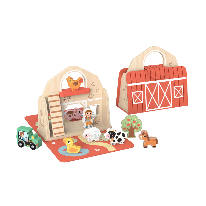 Wooden Farm Play Set Montessori Animal Shape Pretend Play Scene Playhouse Educational Toys for Kids