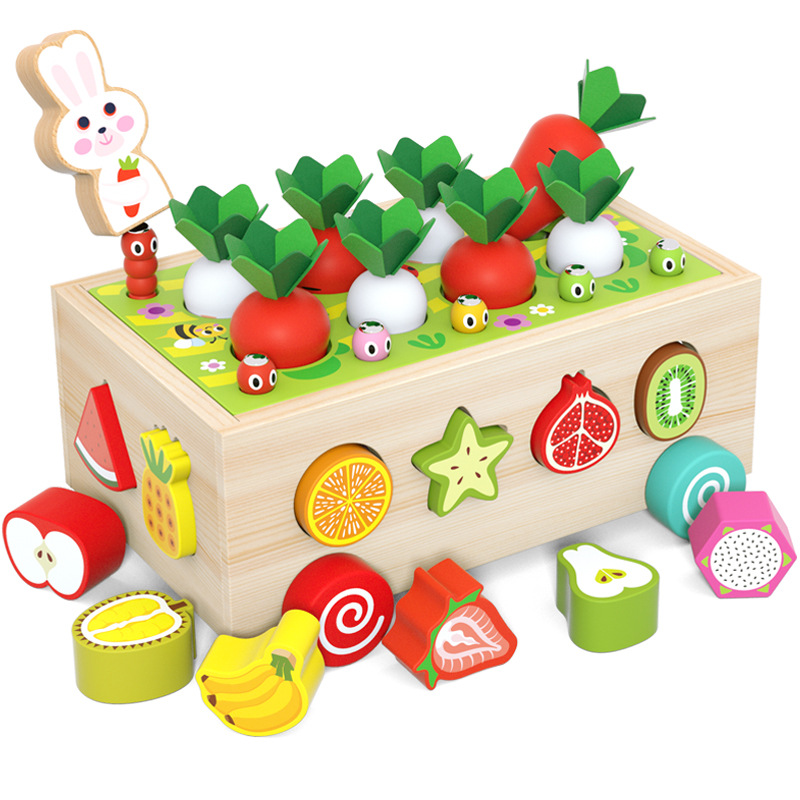 Montessori Wooden Carrot Harvest Shape Sorting Educational Toy for Toddlers &amp; Girls Preschool Learning Toy