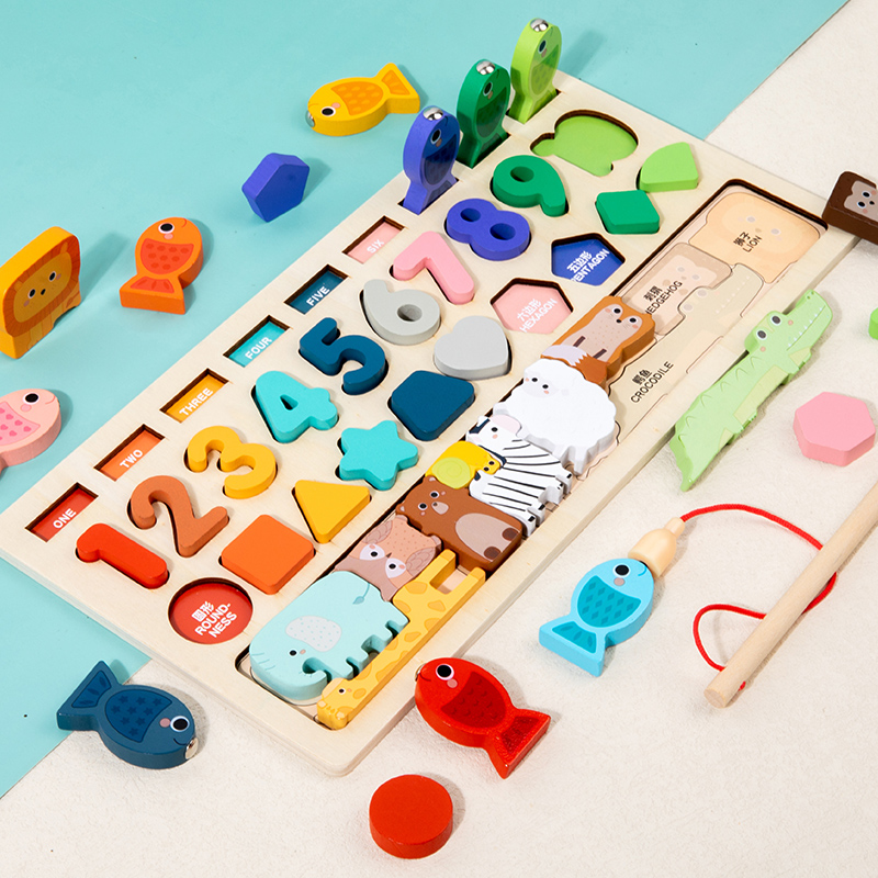 4-in-1 Fishing Building Blocks Game Early Educational Intelligence Development for Children Baby Number Shape Educational Toys
