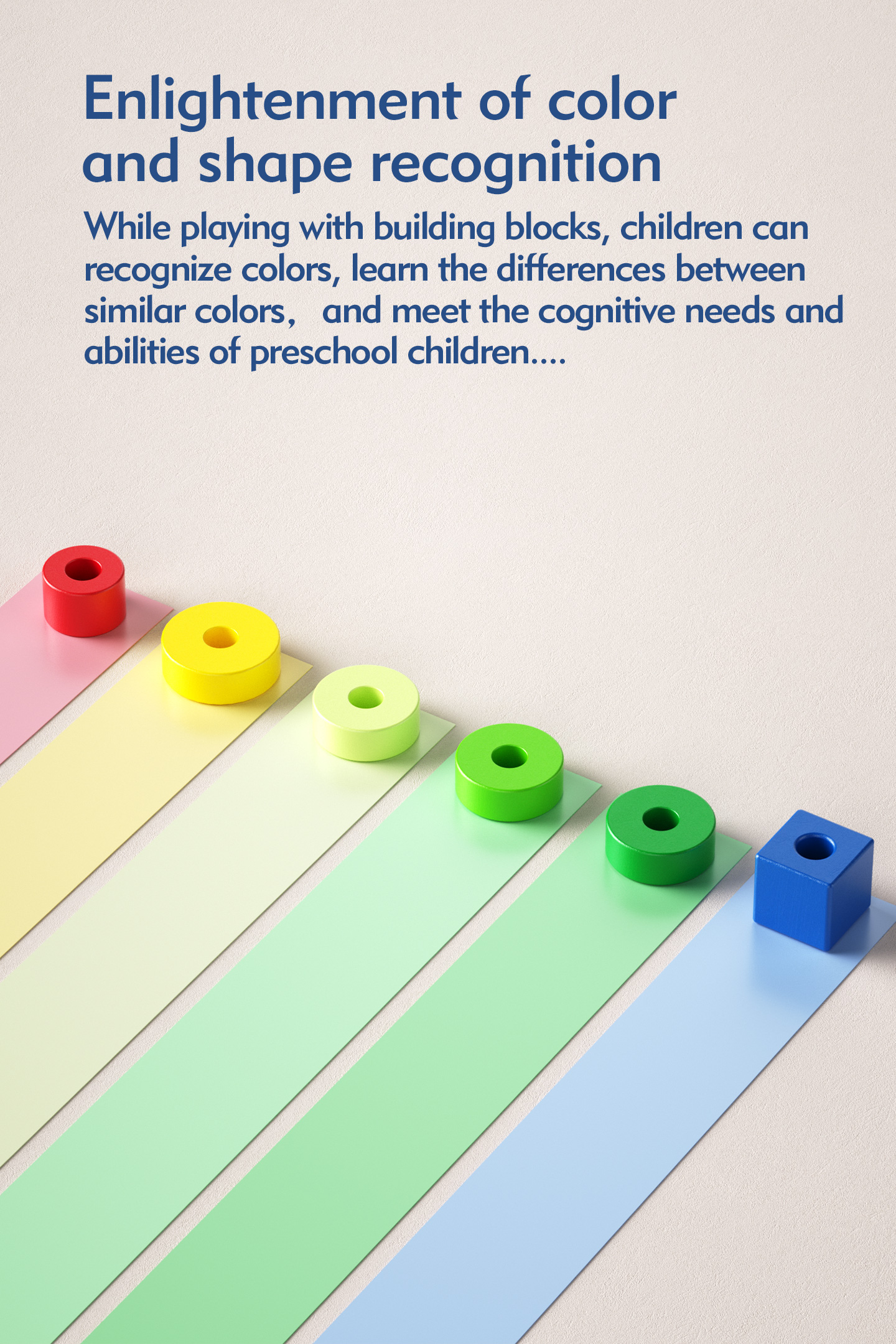 Montessori Wooden Educational Toys for Toddlers 1-3 Years Horizontal Disc Stacking Ring Toy