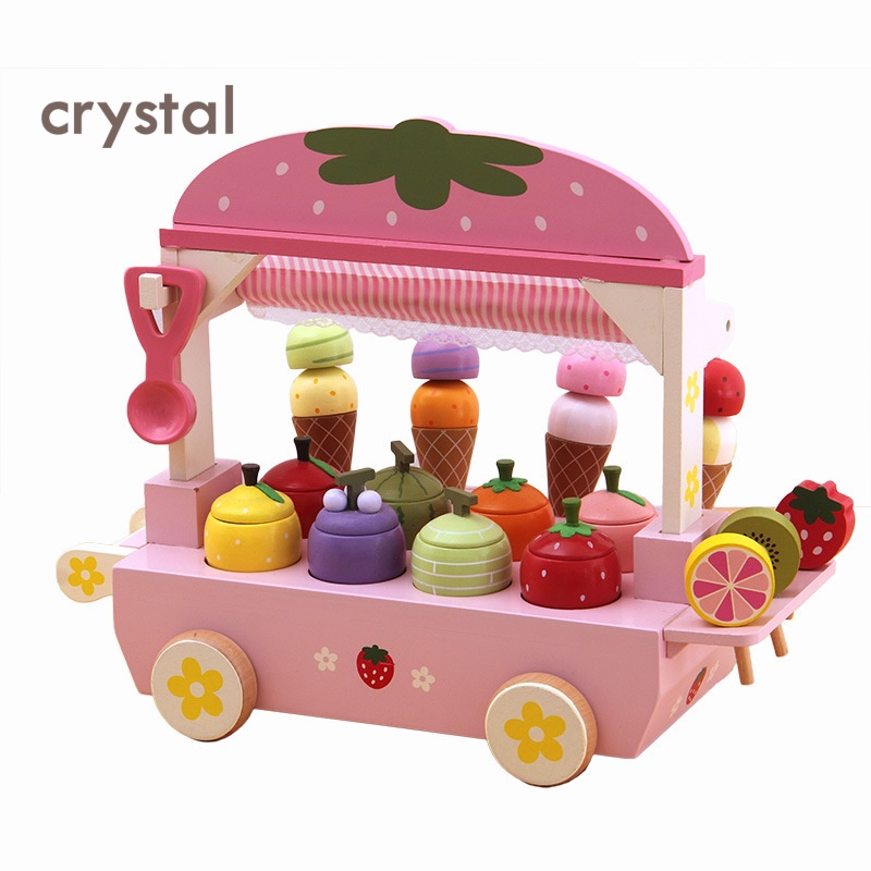Crystal Wooden Educational Play House Children's Simulation Ice Cream Selling Stall Toy 2-6 Years Old Boys Girls Birthday Gift