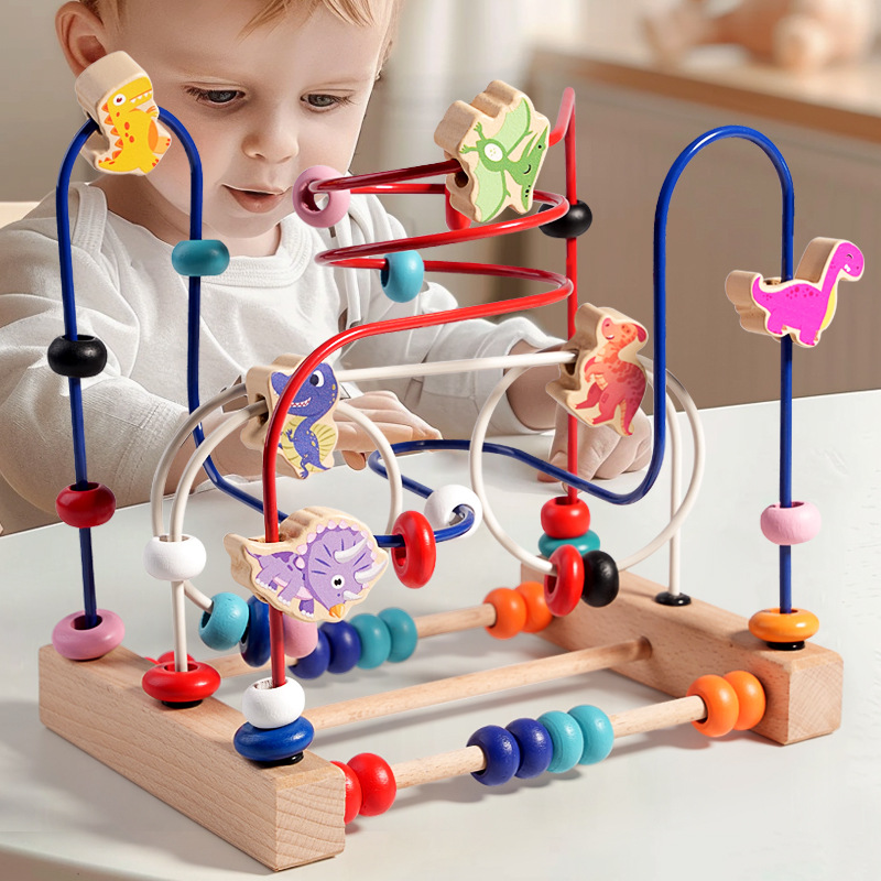 Fruit Beading Game Educational Building Blocks Toys Baby Wooden Fruit Animals Beading Maze Game For Children Educational Sensory