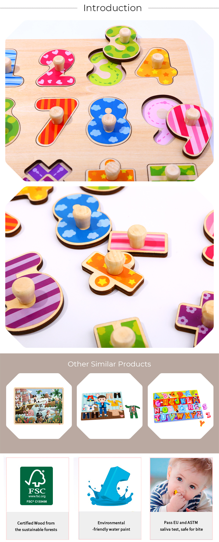 Toddler Educational Toys Puzzle Number Jigsaw Wooden for Kids Wood