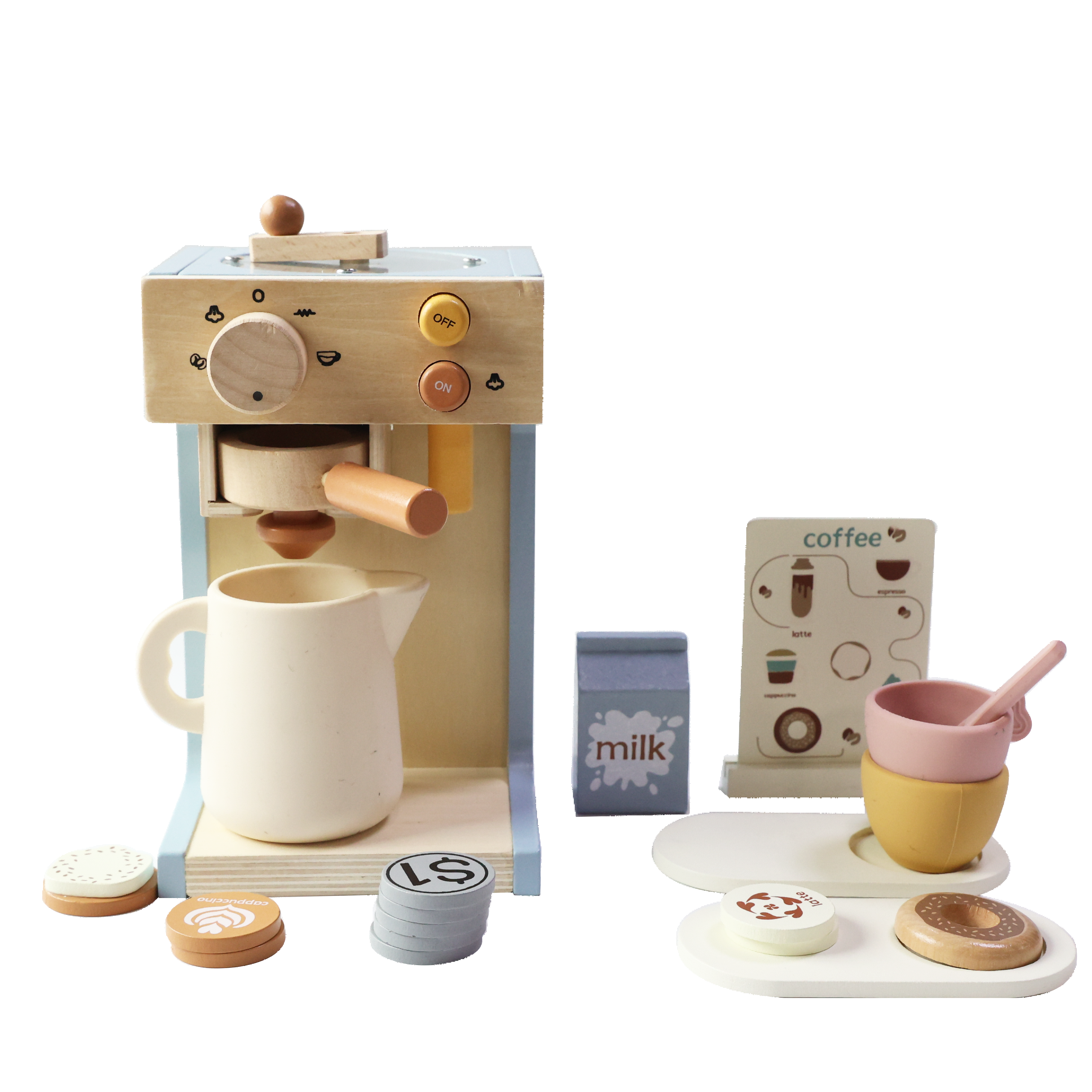New Early Childhood Wooden Mini Kitchen Coffee Pretend Set Toys for Kids