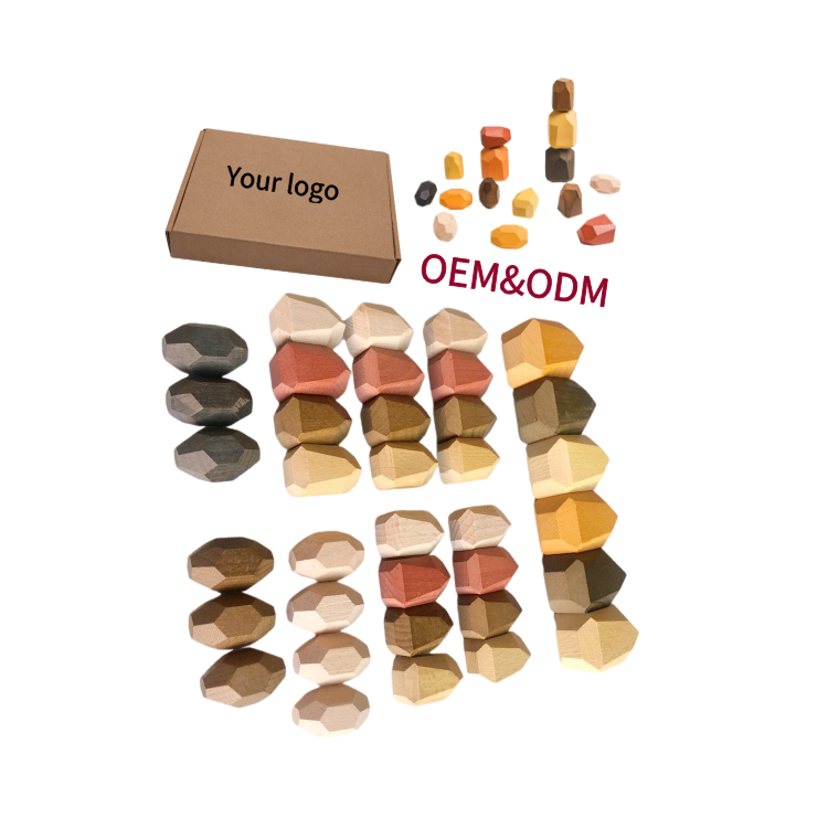 YUCI OEM Ins Wooden Rainbow Stacking Toy Balance Stones Rainbow Stone Blocks Wooden Sorting &amp; Stacking Toys for Kids