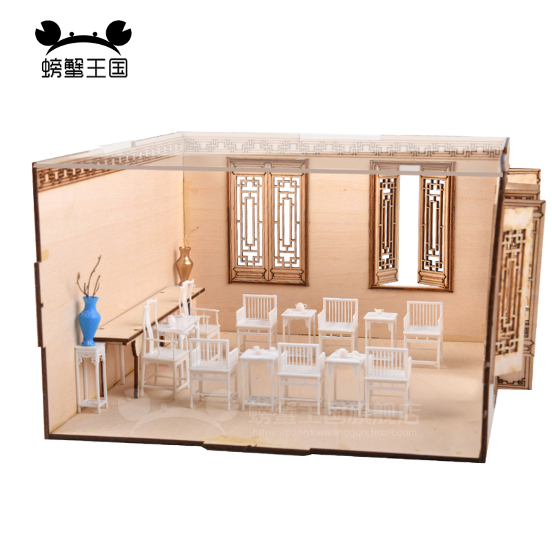 1:25 Chinese Style Eco-friendly Wooden DIY Toy House Full Set Handcrafted Miniature Furniture Fashion Doll House Toys for Unisex