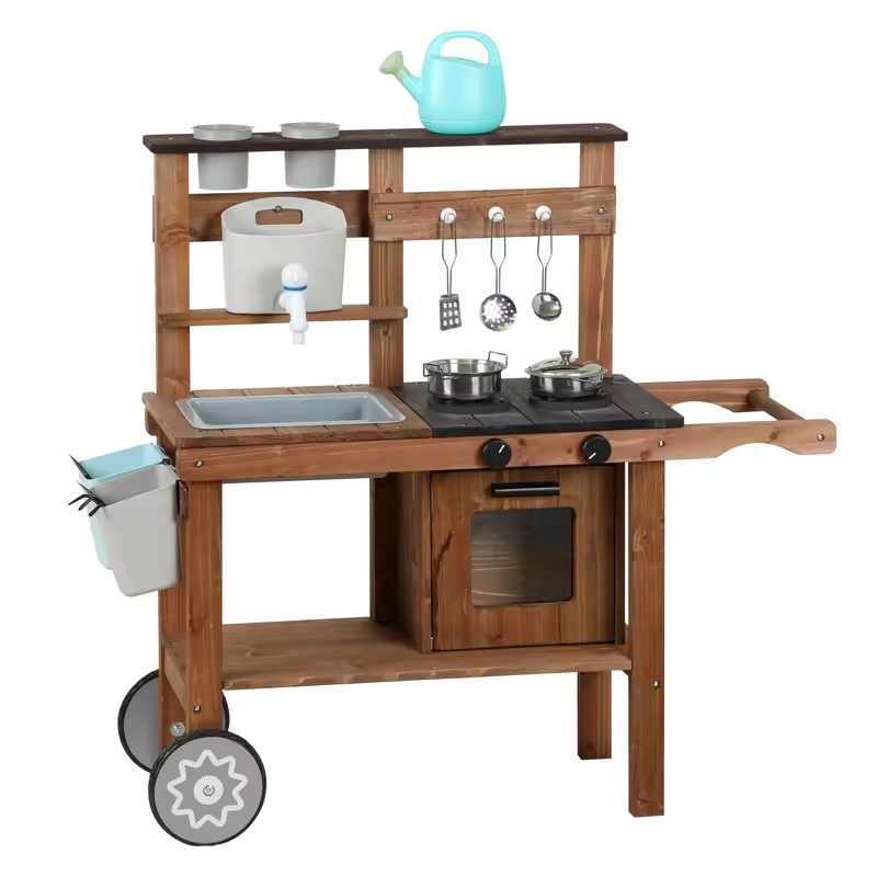 Childlike Fun Wooden Kitchen &amp; Food Pretend Play Set for Indoor &amp; Outdoor Activities for Kids Boys &amp; Girls