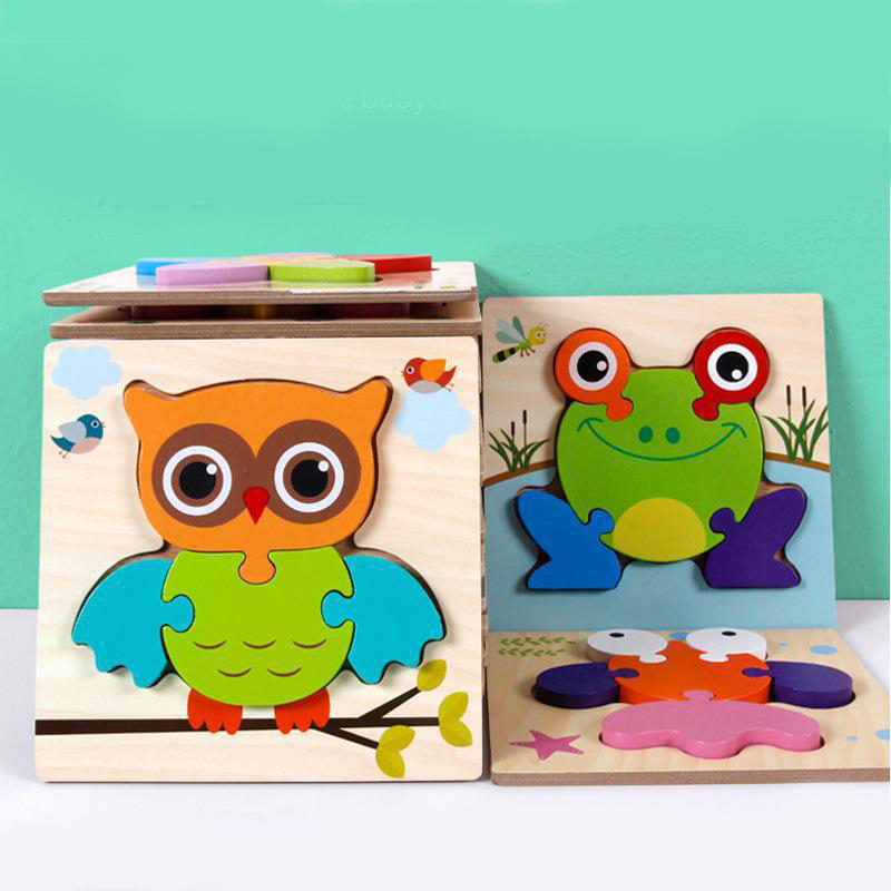 HOYE CRAFT Educational Toy Small Size Animal Puzzle Wooden Animal Puzzle with Kids Gift