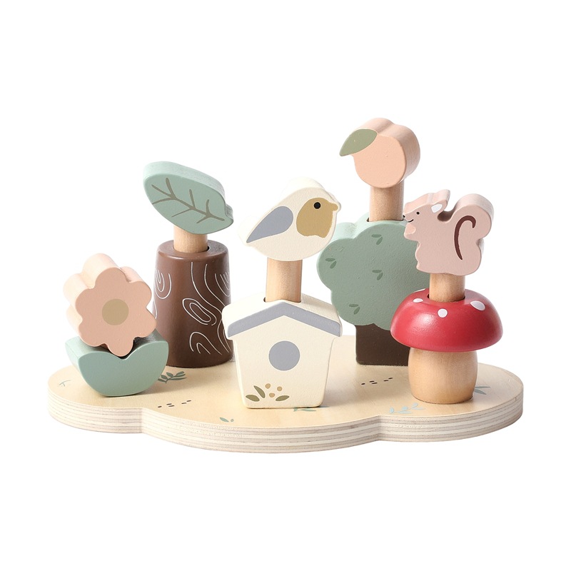 JET NEW Montessori Toys Wooden Forest Animal Bouncy Toy Stacking Wooden Block Educational Toys