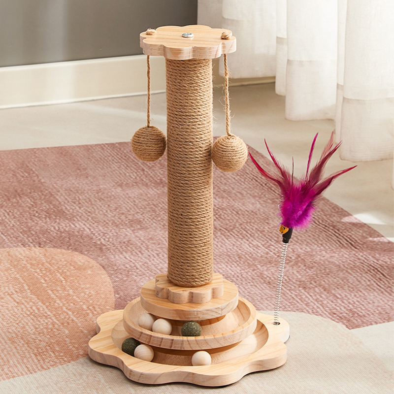 Integrated Vertical Cat Tree with Scratching Board Wear-Resistant Non-Shedding Kitten Toy Ball Made of Wood