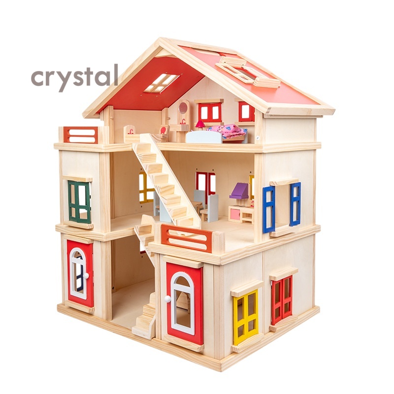 Crystal Unisex Wooden Kitchen Toys Set Play House DIY Cottage Princess Villa Disassembly Doll House Toy for 3-6yrs