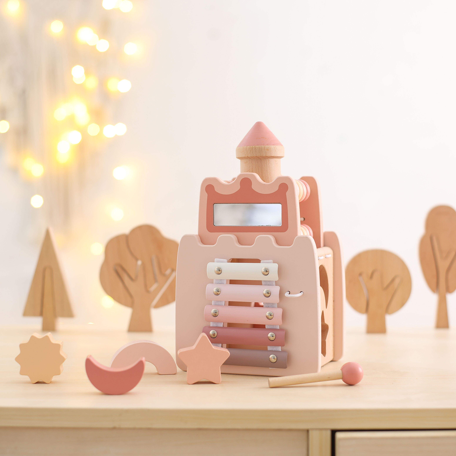 Children's Wooden Castle 5in1 Toys Early Educational Multifunctional Toys Games 2-3 Years