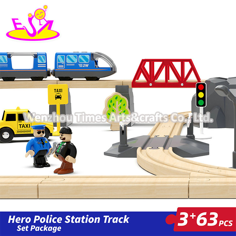 63 PCS Assembly Slot Wooden Toy Railway Set for Kids W04c247