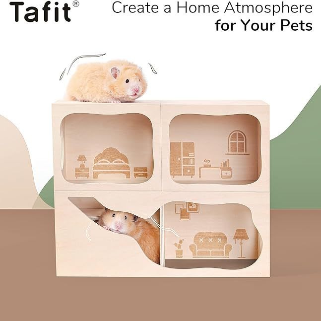 Hamster Hideout Eco-friendly Wooden Rectangle House Small Animals Tunnel Exploring Toys for Dwarf Hamsters Syrian Hamsters