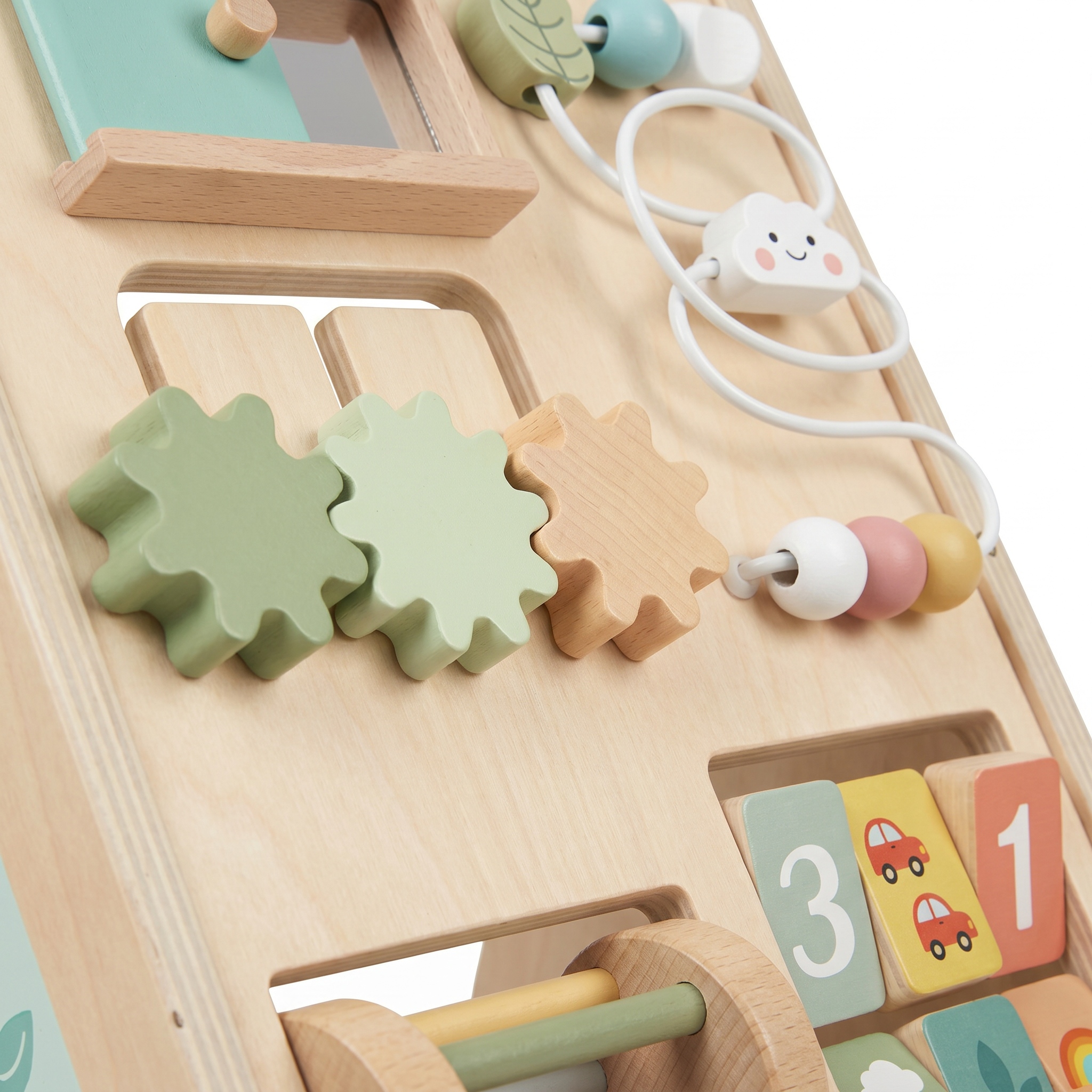 Wooden Baby Walker Multi-Functional Activity Busy Board with Bead Maze Gears Shape Sorter Abacus-Toddler Educational Push Toy