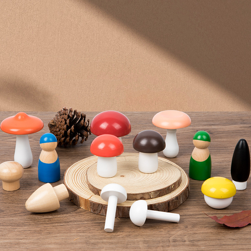 Eco-friendly Children's Wooden Enlightenment Cognitive Toy Baby's Color Matching Simulated Mushroom Picking Educational Toy
