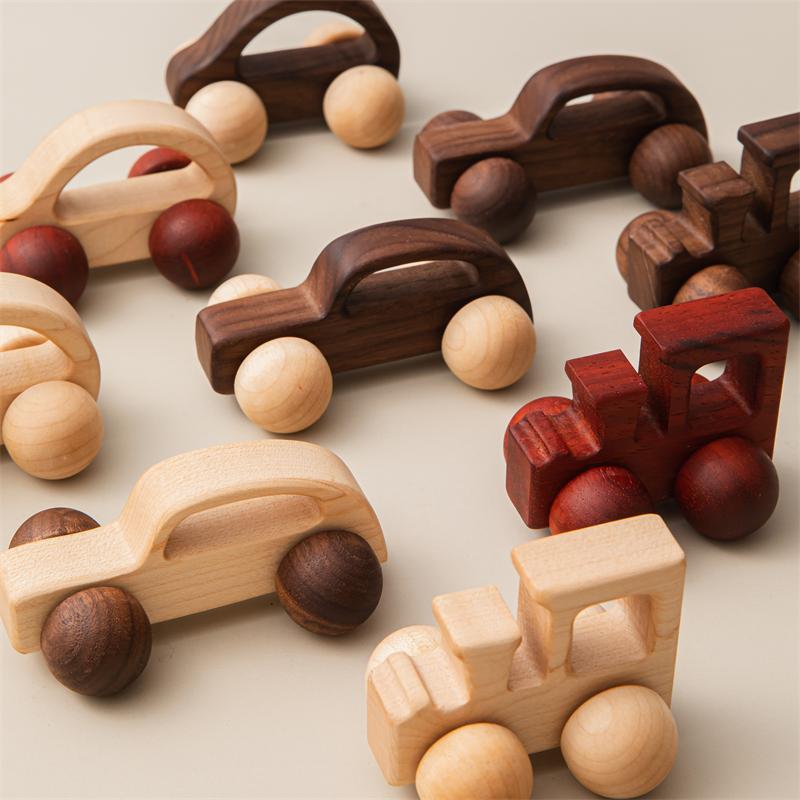 Walnut Wooden Mini Car Children's Early Education Puzzle Toy Infant Trolley Natural Wood Car Promotional Toys