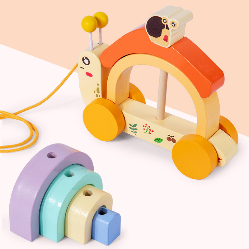 Wooden Snail-Shaped Baby Puzzle for Early Education Rainbow Building Blocks