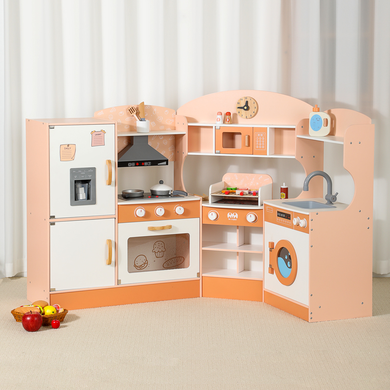 Hot Sale Multifunction Indoor Educational Cooking Pretend Dessert Toy Children's Beech Solid Wood Kitchen Toys for Boys Kids CE