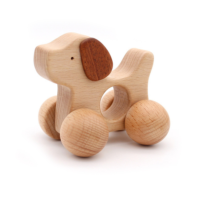 Wooden Push Along Puppy Dog Craft Living Room Decoration Wooden Pull Along Dog Craft Baby Toy