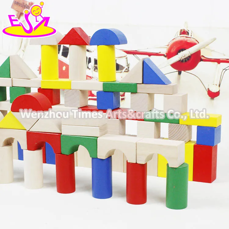 Colorful 80 Pieces Kids Wooden Toy Connecting Building Blocks Best Sale Children Wooden Intelligence Building Blocks W13A137