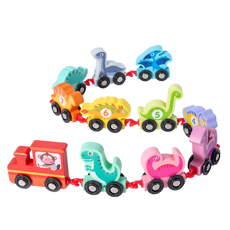 2022 Mini Cute Magnetic Dinosaur Kids Metal Children Electric Track Classic Fenfa Light up Thomas Wooden Toy Train Set