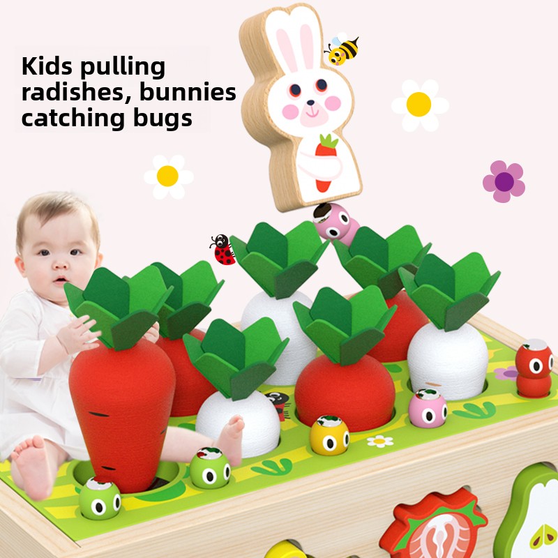 Montessori Farm Carrot Harvest Game Eco-friendly Wooden Shape Sorting Educational Toy for 5 7 Years EN71 Certified Fine Motor