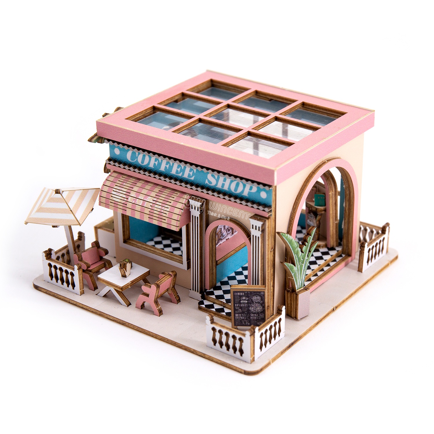 Wincent Wholesale Factory Coffee Shop Wood Doll House Diy 3d Miniature Dollhouse Kit