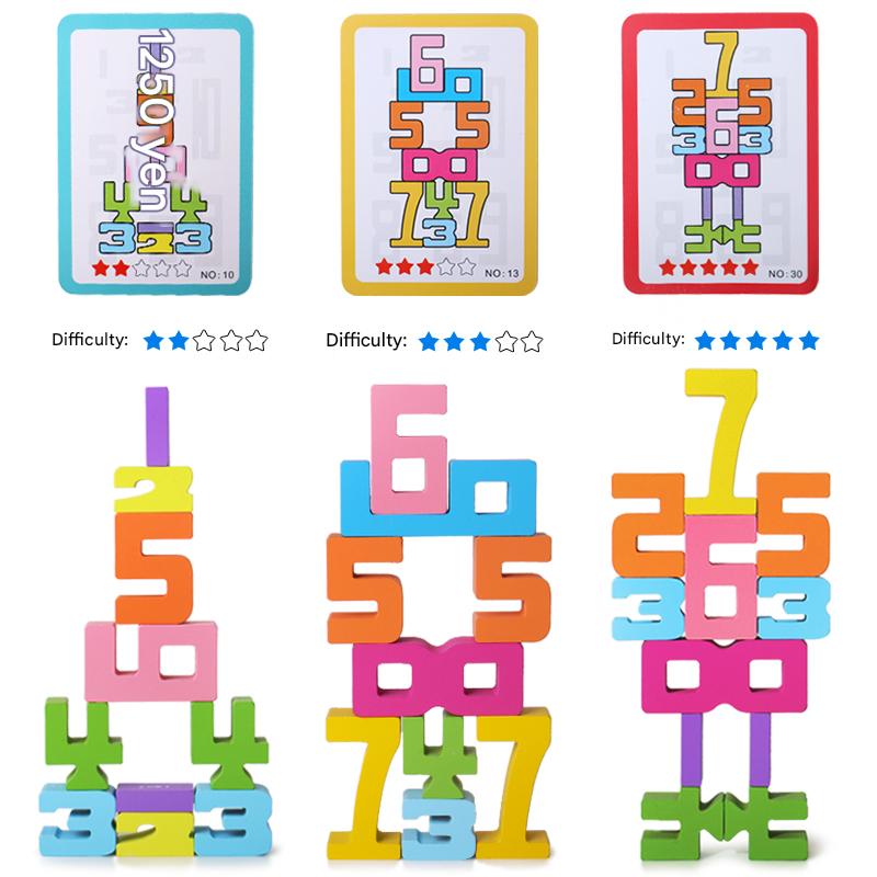 Pre-school Age Child Wooden Stacking Toys Number Cognitive Wooden Learning Toys for Children