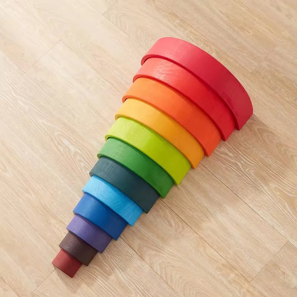B2b Boori Only Children's DIY Wooden Construction Building Blocks Educational Rainbow Toy for Kids