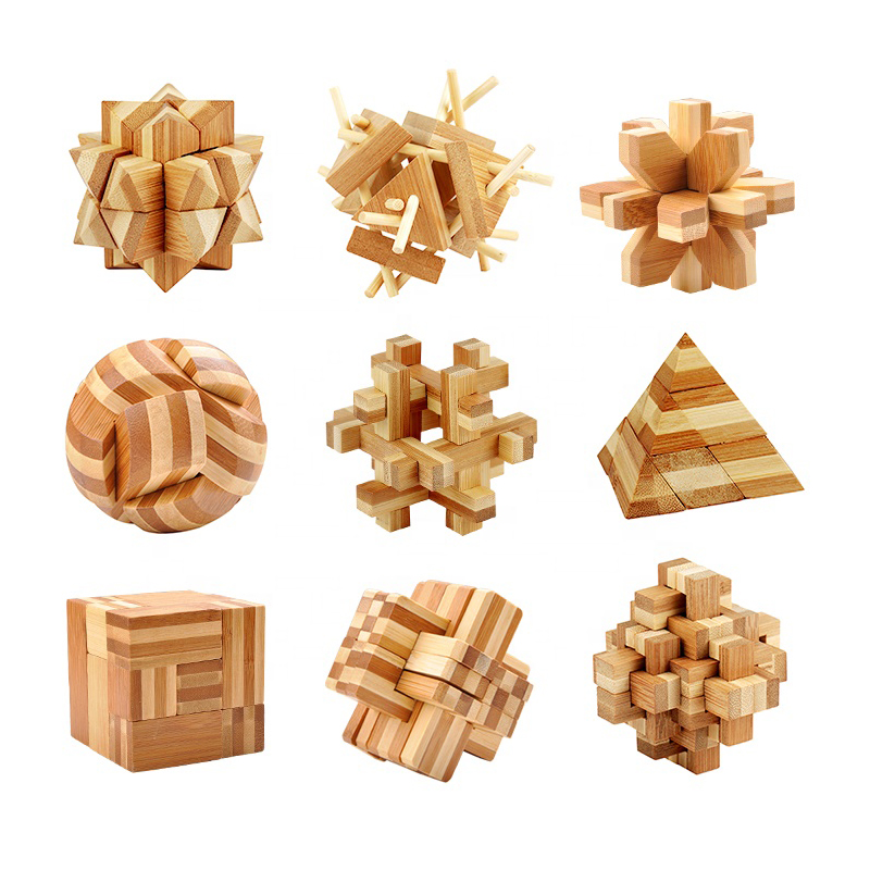 Early Education Chinese Classical IQ Wooden Lock Puzzles Brain Lock Educational Wooden Toys Set for Kids