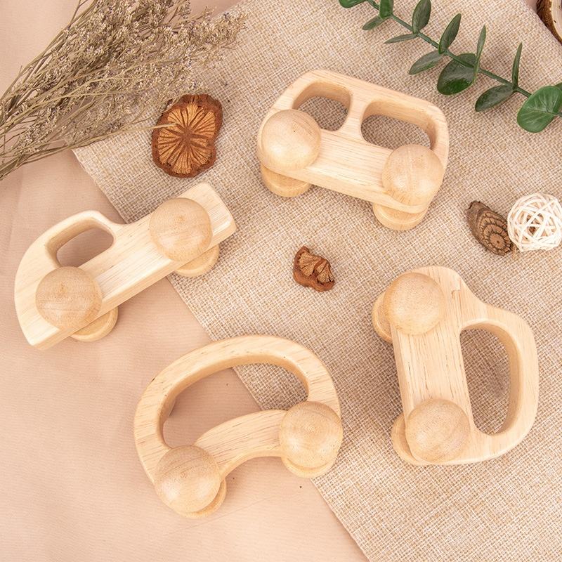 Organic Beech Wooden Educational Toys With Wheels Animal Shaped Wood Car on Wheels