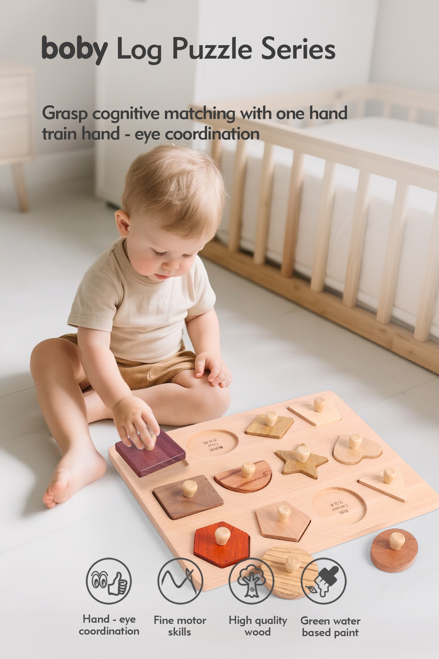 Wooden Montessori Educational Toys for Toddlers 1-3 Years Sensory Solid Wood Animal Veggie Fruit Peg Puzzle Board