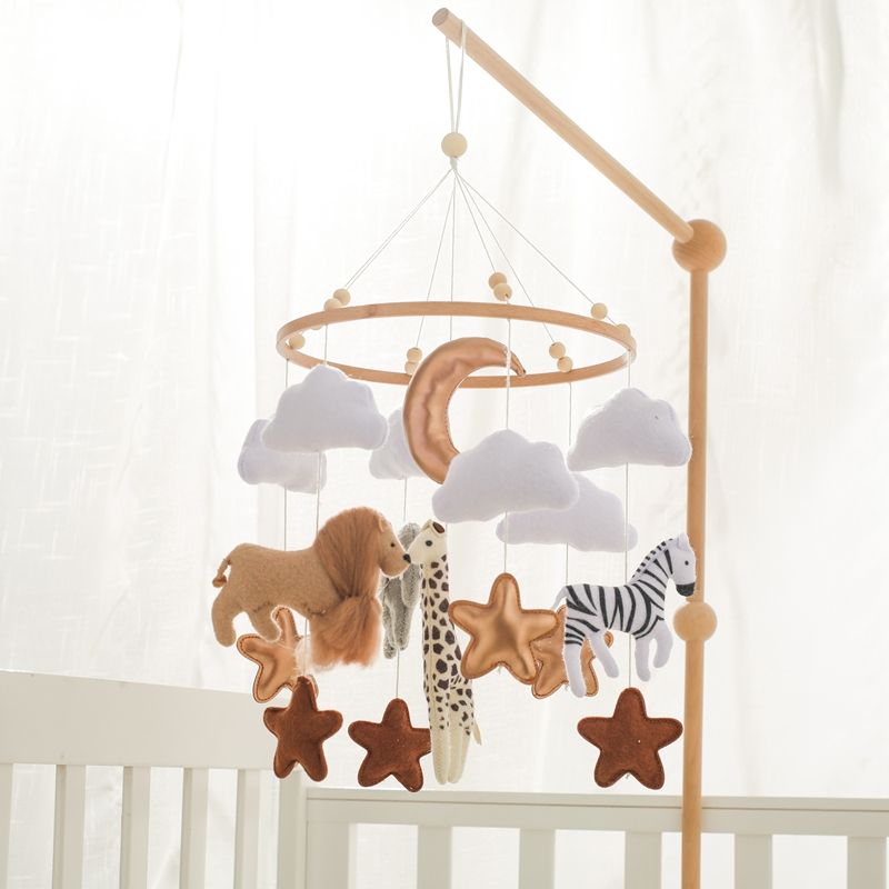 Custom-Size Wooden Frame Nursery Decor Newborns Hanging Musical Bed Bell Soft Toy 3D Felt Baby Crib Mobile Animal Baby Mobile