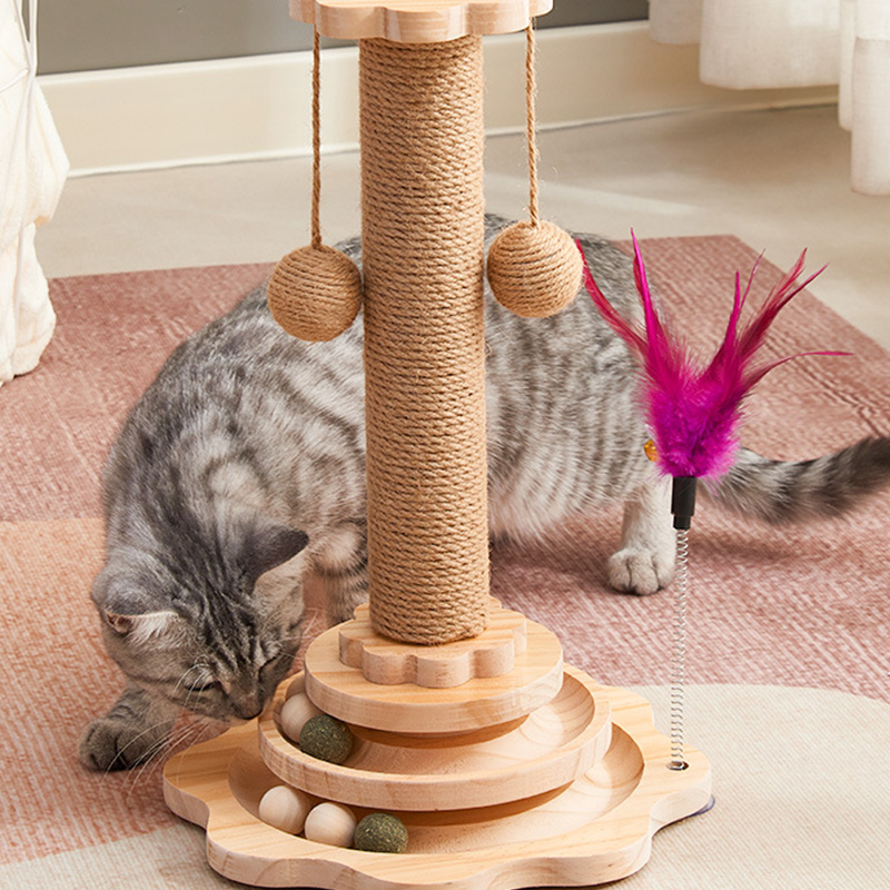 Integrated Vertical Cat Tree with Scratching Board Wear-Resistant Non-Shedding Kitten Toy Ball Made of Wood