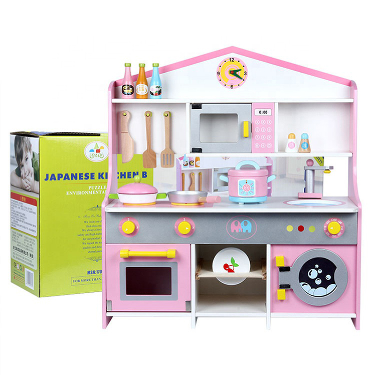 New Design Wooden DIY Kids Cooking Pretend Play Kitchen Cabinet Educational Toy Sets for Girls and Boys