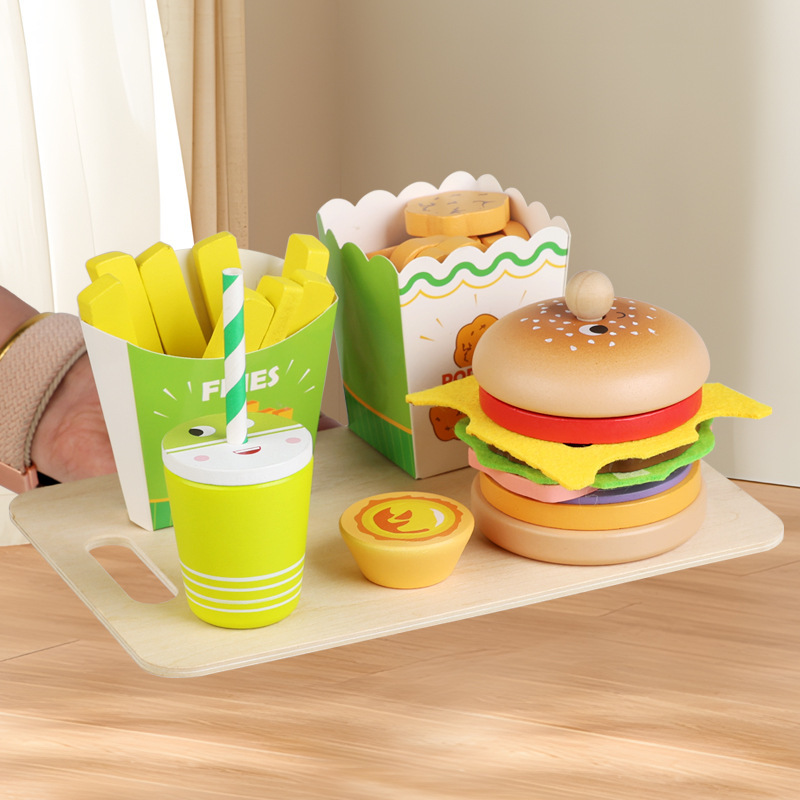 YD TOYS Eco-friendly Non-toxic Wooden Burger Sandwich Set for Children's Early Education Puzzle Food Cutting Kitchen Toy Ages