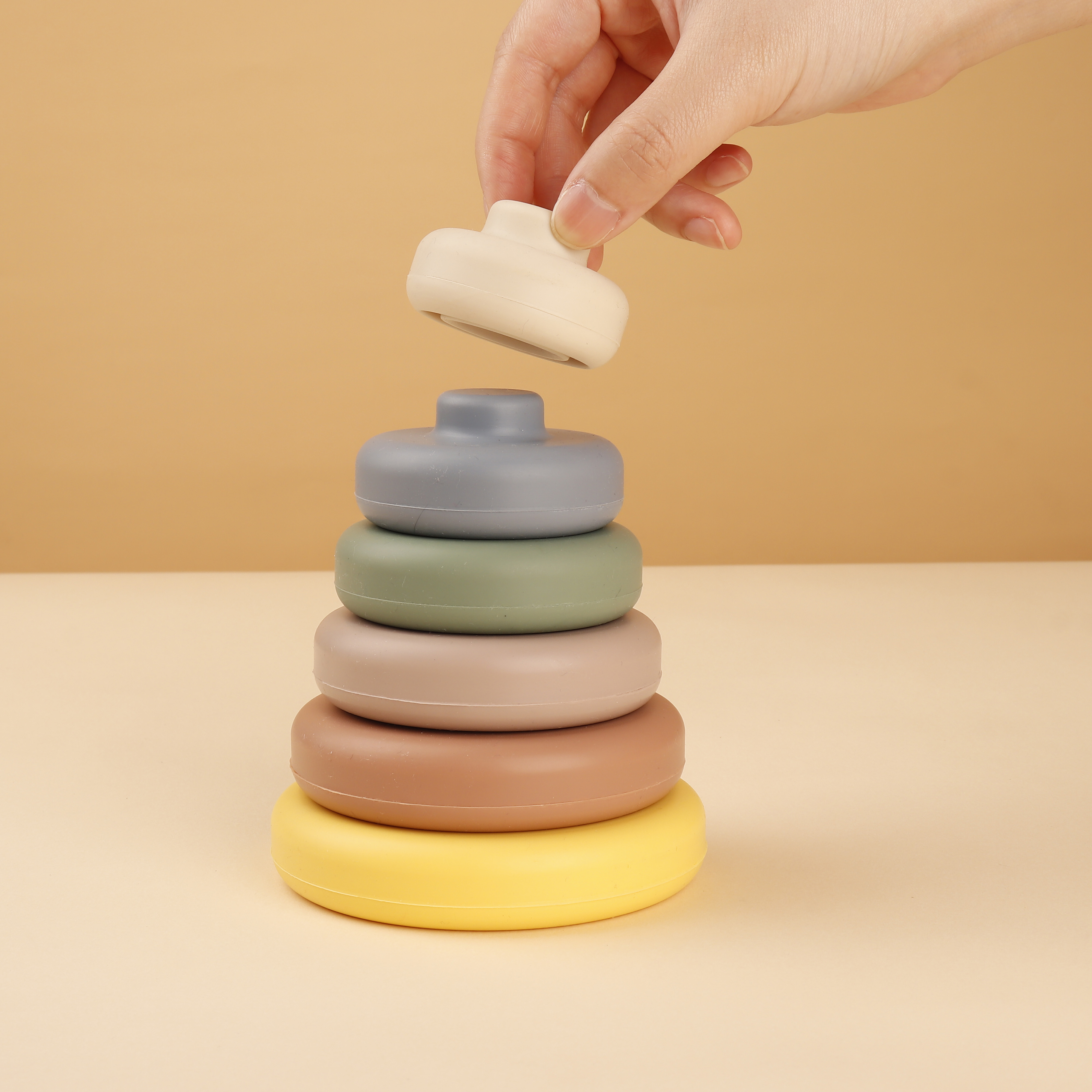 Free Food Grade Eco Friendly Silicone Stack Baby Toy Geometry Teether Silicone Stacking Cups