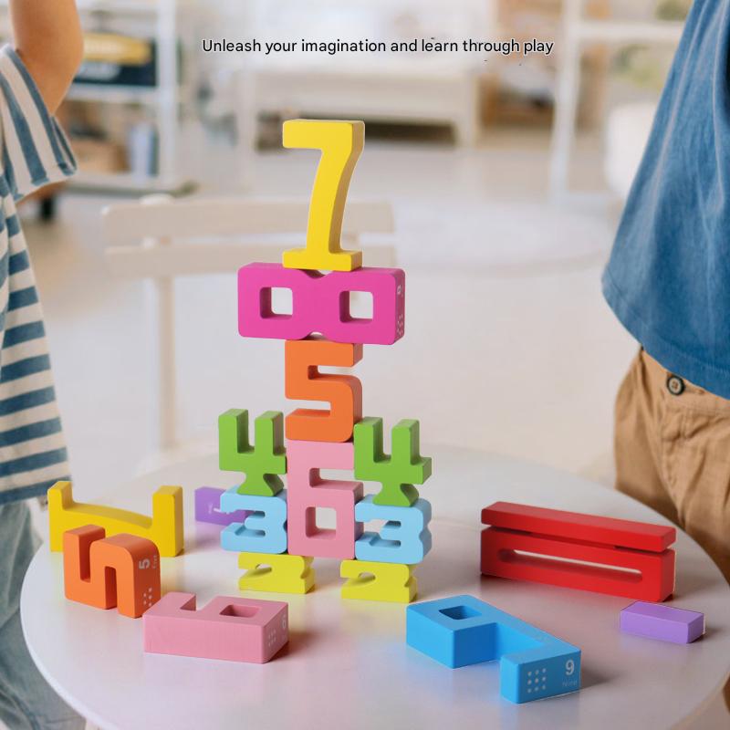 Pre-school Age Child Wooden Stacking Toys Number Cognitive Wooden Learning Toys for Children